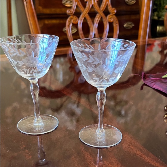 Other - Vintage Etched Crystal Wine Glass Set of 2